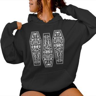 Skeletons In Coffins With Flower Death Positive Memento Mori Women Hoodie - Monsterry