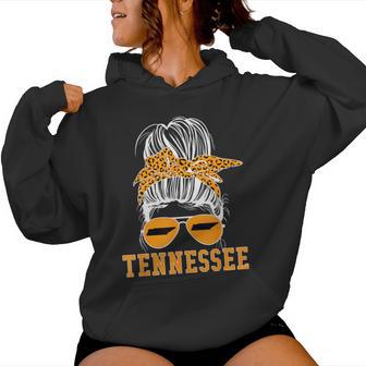 Tennessee Tn State Leopard Messy Bun Orange Text Women Hoodie - Thegiftio UK