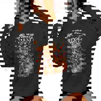 Thankful Grateful Blessed Highland Cow Fall Y'all Autumn Women Hoodie - Thegiftio UK