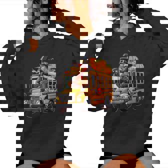 Turkey Driving School Bus Thanksgiving Driver Fall Pumpkins Women Hoodie - Thegiftio UK