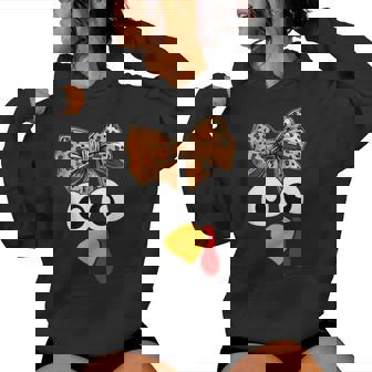 Turkey Face Coquette Bow Leopard Thanksgiving Pilgrim Women Hoodie - Monsterry