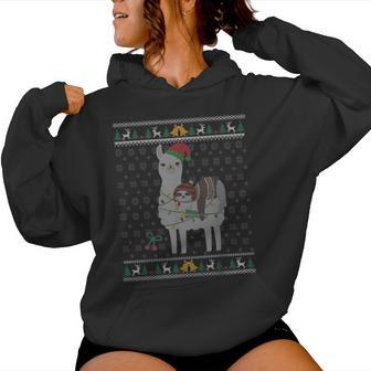 Ugly Christmas Sweater Sloth Riding Llama Elf Hat Outfit Women Hoodie - Thegiftio UK