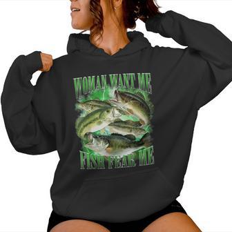 Vintage Want Me Fish Bass Fear Me Lover Fishing Women Hoodie - Thegiftio UK