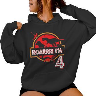 Youth 4Th Birthday 4 Year Old Boys Girls Roar Im 4 Dinosaur Women Hoodie - Thegiftio UK