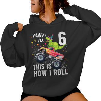 Youth T Rex Dinosaur Monster Truck 6Th Birthday Boys And Girls Women Hoodie - Thegiftio UK