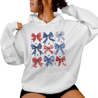 4Th Of July Coquette Bow Ribbon Red White And Blue Women Hoodie - Monsterry