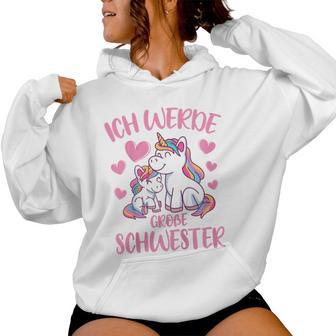 Children's Ich Werde Große Schwester 20242025 Unicorn Kapuzenpullover für Damen - Geschenkecke