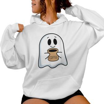Coffee Lovers Cute Ghost Drinking Coffee Halloween Women Hoodie - Thegiftio UK
