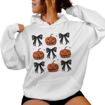 Coquette Bow Pumpkin Spooky Season Happy Halloween Women Women Hoodie - Thegiftio UK