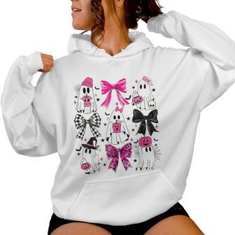 Cute Ghost Coquette Aesthetic Pink Bows Spooky Season Girl Women Hoodie - Thegiftio UK