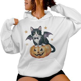 Cute Tuxedo Cat Halloween Pumpkin Cat Spooky Cat Mom Womens Women Hoodie - Thegiftio UK