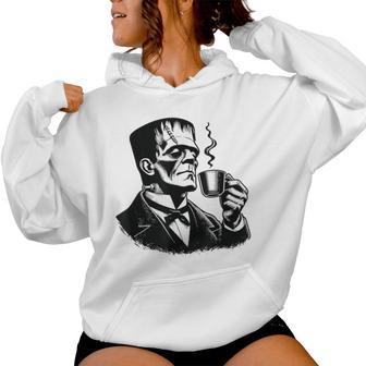 Frankenstein Coffee Drinker Horror And Caffeine Lovers Gray Kapuzenpullover für Damen - Geschenkecke