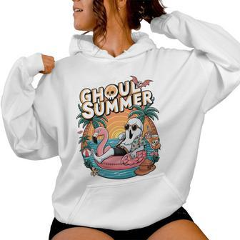 Fun Spooky Ghoul Summer Beach Vacation Flamingo Summer Vibes Women Hoodie - Monsterry CA