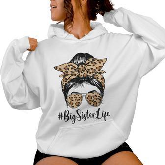 Big Sister Bleached Leopard Messy Bun Mother's Day Women Hoodie - Thegiftio UK