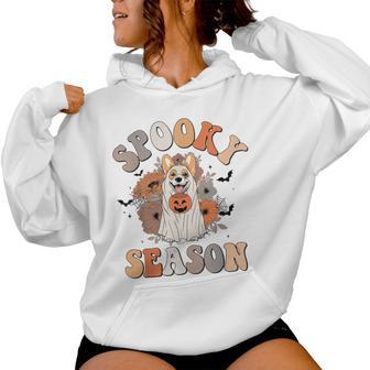 Groovy Corgi Dogs Dressed As Ghost Boo Sheet Halloween Women Hoodie - Thegiftio UK