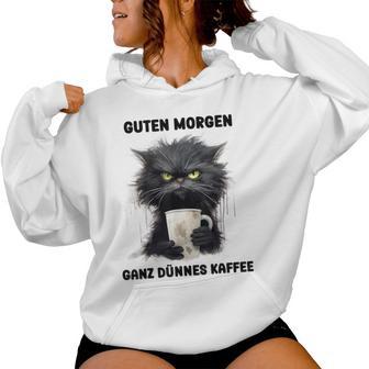 Guten Morgen Ein Ganz Dünne Kaffee Cat With Coffee Gray Kapuzenpullover für Damen - Geschenkecke