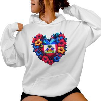 Haiti Haitian Heritage Month Flag Flower Heart Women Hoodie - Thegiftio UK