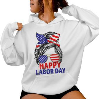 Happy Labor Day For Labor Day Messy Bun Usa Flag Women Hoodie - Thegiftio UK