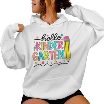 Hello Kindergarten Team Cute Pencil Teacher Back To School Women Hoodie - Thegiftio UK