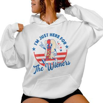 Hot Dog I'm Just Here For The Wieners 4Th Of July Women Women Hoodie - Monsterry