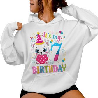 Kinder 7 Geburtstag Katze Mädchen Kätzchen Geburtstag Mädchen 7 Jahre Alt Kapuzenpullover für Damen - Geschenkecke