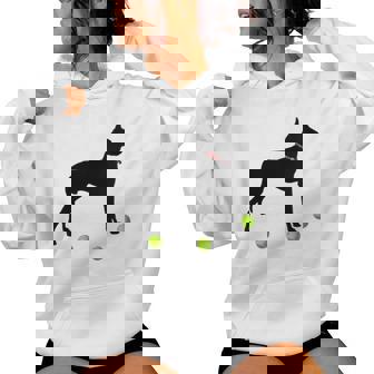 Manchester Terrier Dog Plays With Yellow Tennis Balls Women's Hoodie - Monsterry