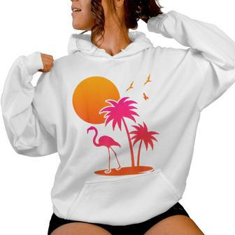 Pink Flamingo Summer Vibes Palm Trees Tropical Summer Women Hoodie - Monsterry CA