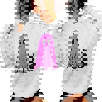 Pink Ghost And Black Cat Halloween Fall Season Women Hoodie - Thegiftio