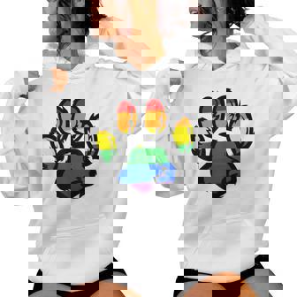 Pride Lgbtq Rainbow Furry Dog Paw Print Women Hoodie - Thegiftio UK