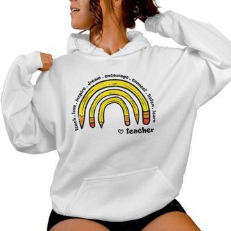 Rainbow Pencils Heart Teacher Teach Love Inspire Men Women Hoodie - Thegiftio UK