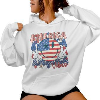 Retro 4Th Of July America Vibes Smile Face Girls Women Hoodie - Monsterry DE