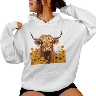 Scottish Highland Cow Sunflowers Heifer Country Farmer Girl Women Hoodie - Thegiftio UK