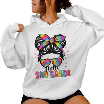 Tie Dye Messy Bun Hello 2Nd Grade Student Back To School Women Hoodie - Thegiftio UK