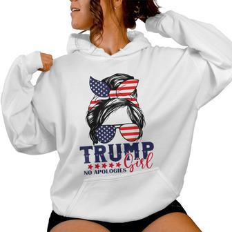Trump Girl No Apologies Messy Bun Trump 2024 American Flag Women Hoodie - Monsterry UK