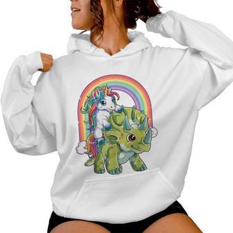 Unicorn Riding Dinosaur T Triceratops Rainbow Women Hoodie - Thegiftio UK