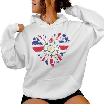 Yorkshire Rose Flag Idea For & Union Jack Heart Women Hoodie - Thegiftio UK