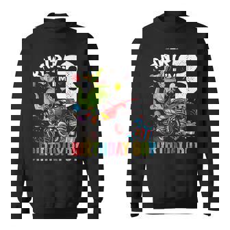 3Rd Birthday Boy Dinosaur Monster Truck Sweatshirt - Monsterry