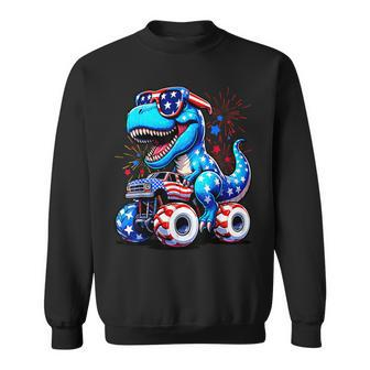 4Th Of July Boys Patriotic Dinosaur Rex Monster Truck Sweatshirt - Monsterry AU