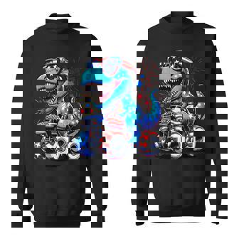 4Th Of July Boys Patriotic Dinosaur Rex Monster Truck Sweatshirt - Monsterry