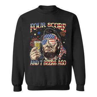 4Th Of July Drinking Beer Patriot Four Score And 7 Beers Ago Sweatshirt - Monsterry