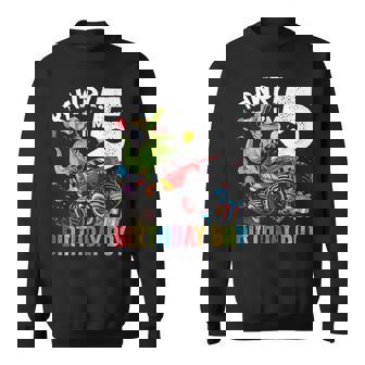 5Th Birthday Boy Dinosaur Monster Truck Sweatshirt - Monsterry