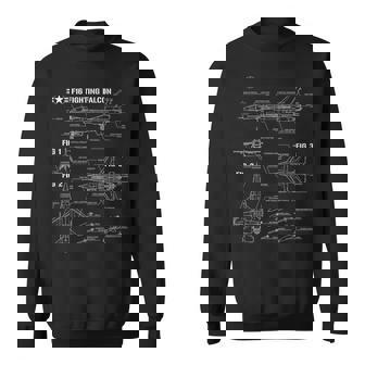 American Aircraft Fighter F16 Falcon Blueprint Sweatshirt - Monsterry