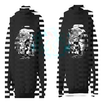 Bigfoot Sasquatch American Flag Retro Full Moon Patriotic Sweatshirt | Seseable UK