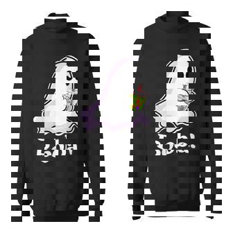 Boba Ghost Drinking Boba Tea Cute Kawaii Ghost Halloween Sweatshirt - Monsterry