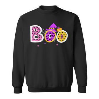 Boo Halloween Party Cute Spiders Ghosts Pumpkin & Witch Hat Sweatshirt - Monsterry