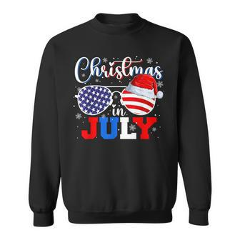 Christmas In July Santa Hat Sunglasses Usa Flag 4Th Of July Sweatshirt - Monsterry DE