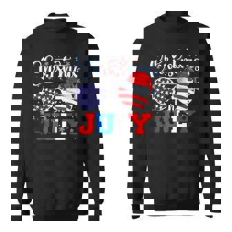 Christmas In July Santa Hat Sunglasses Usa Flag 4Th Of July Sweatshirt - Monsterry