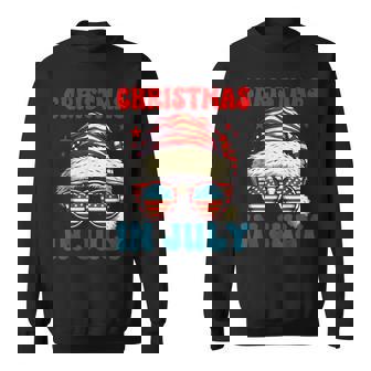 Christmas In July Santa Hat Sunglasses Usa Flag 4Th Of July Sweatshirt - Monsterry