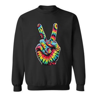 Cool Retro Tie Dye Peace Hand 1960S Hippie Peace Sign Sweatshirt - Monsterry