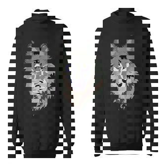 Cool Wild Gray Timber Wolf Endangered Animal Face Sweatshirt - Monsterry